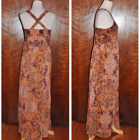 Xhilaration Rust Cream & Purple Chiffon Maxi Dress With Four Slitted Panels - Picture 4 of 8